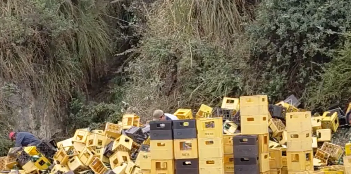 Tráiler que llevaba cervezas choca contra un poste en la avenida Simón Bolívar en Quito