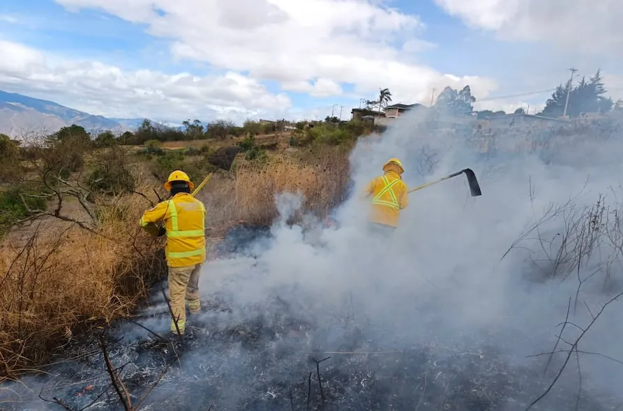Bomberos combaten incendios forestales activos en Loja y Carchi este lunes