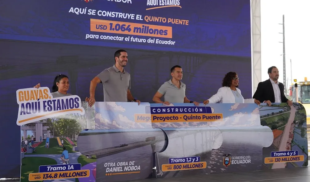 Daniel Noboa dio inicio a la construcción del primer tramo del Quinto Puente: ‘Guayaquil vuelve a ser protagonista’